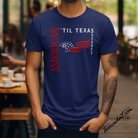 American ’Til Texas Secedes Patriot Eagle Graphic Tee – Navy Blue - Picture 2 of 2
